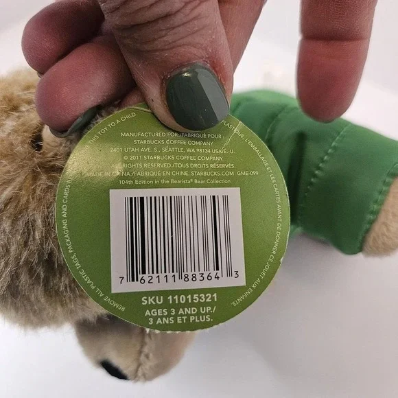 Starbucks Bearista Plush Bear Stuffed Animal 2011 Green Puffer Coat Hat Alaska - Picture 5 of 7